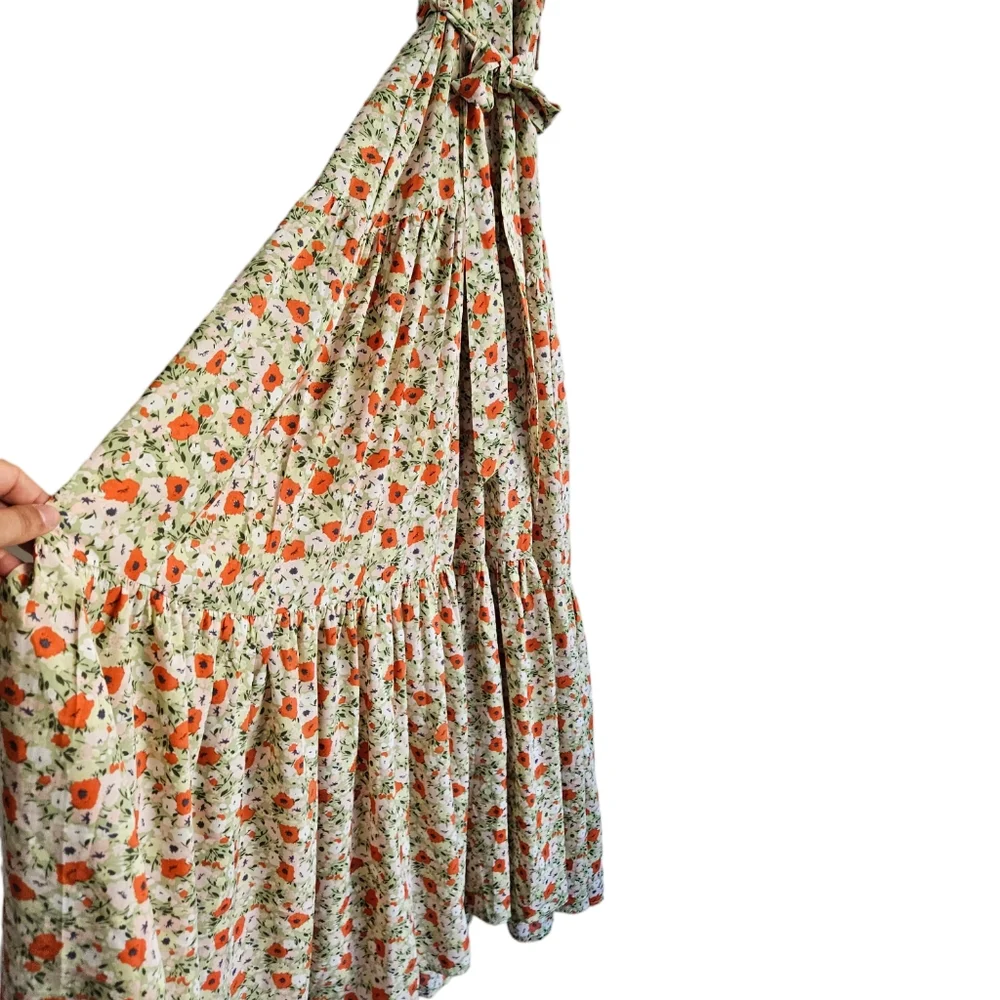 Thanne | Dress - Size 10  | Summer Halter Maxi Dress - Green & Orange Floral - Picture 4 of 9